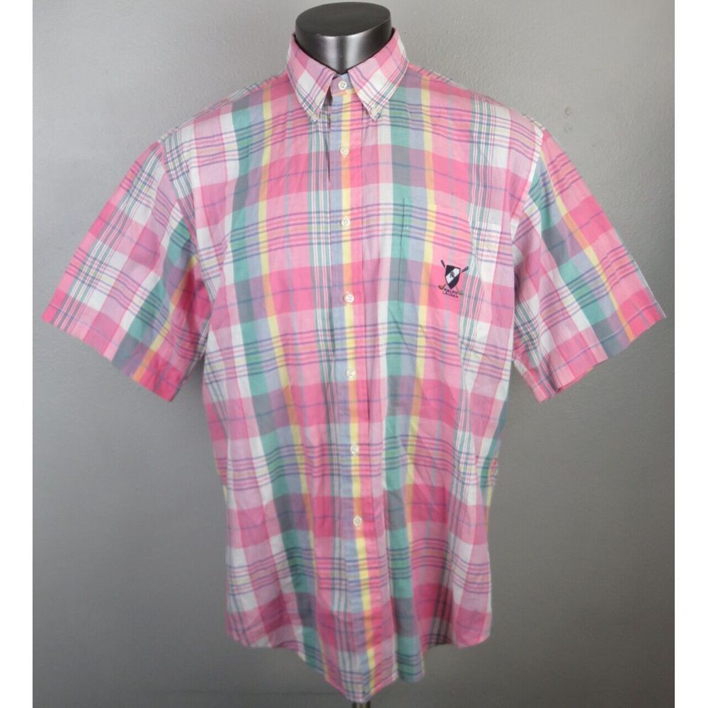 Men Ralph Lauren Short Sleeve Button Front Shirt Tilden Golf Logo Size L Plaid